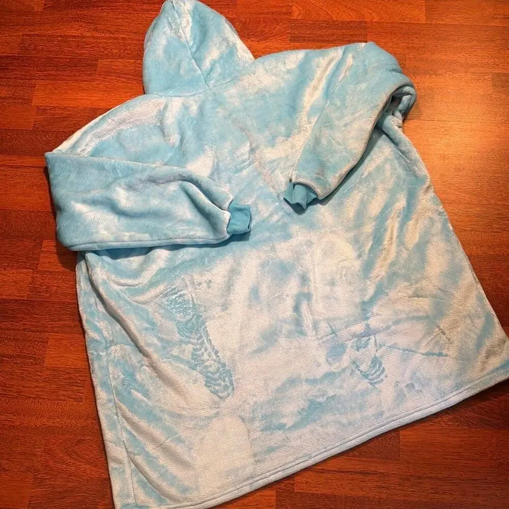 Blue tie dye hoodie with white